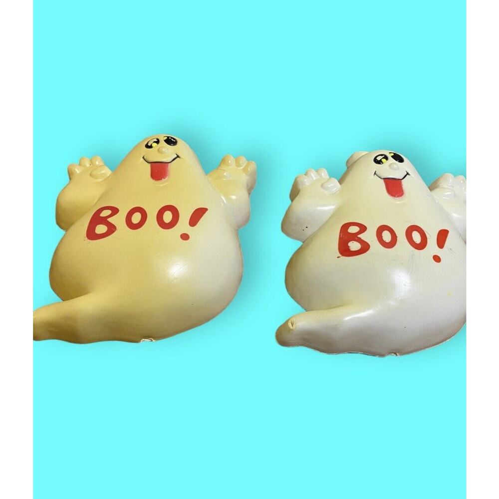 Halloween BOO Ghosts Vtg Cartoon Type Blinking Lights, 6” Tall Goblincore